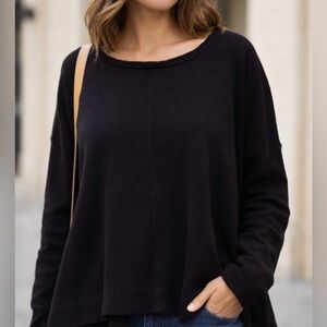 Anthropologie Black Oversized Waffle Knit Long Sleeve Top - Size XS